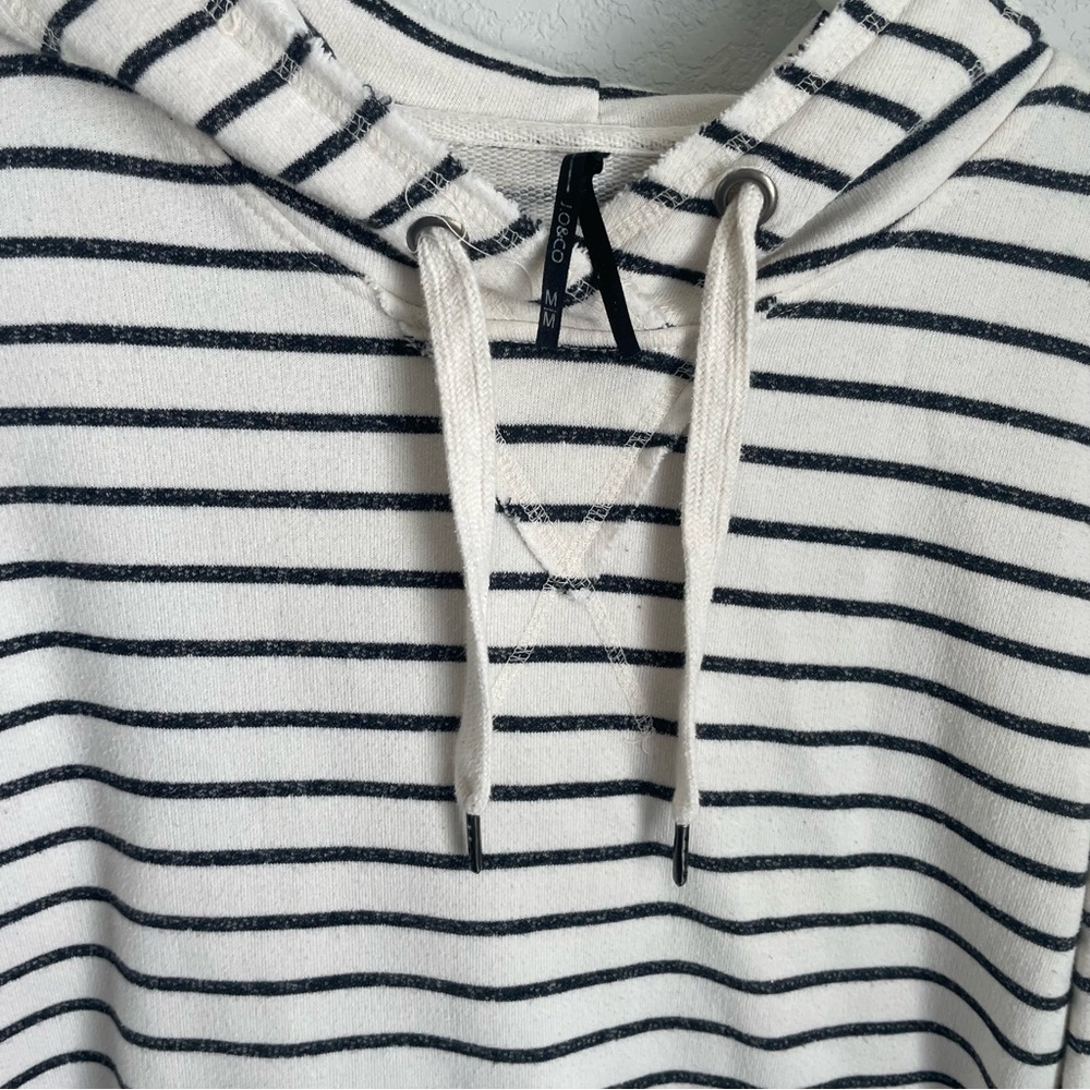 Jo & Co Striped Hoodie Women Medium Black White Pullover Nautical Sweatshirt - Picture 3 of 8